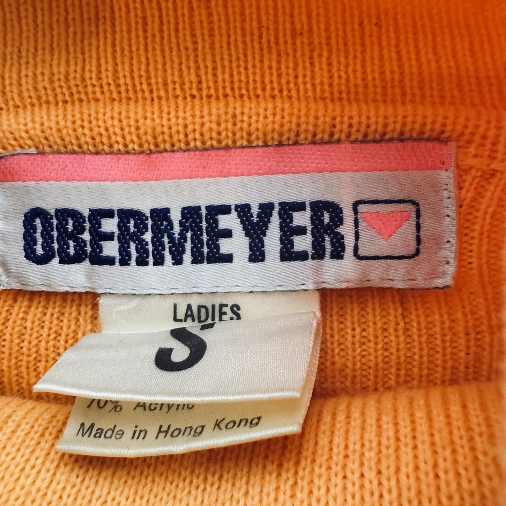 Vtg 80s 90s Obermeyer Womens Small Wool Knit Ski-T‎ Turtleneck Sweater Orange - Picture 8 of 10